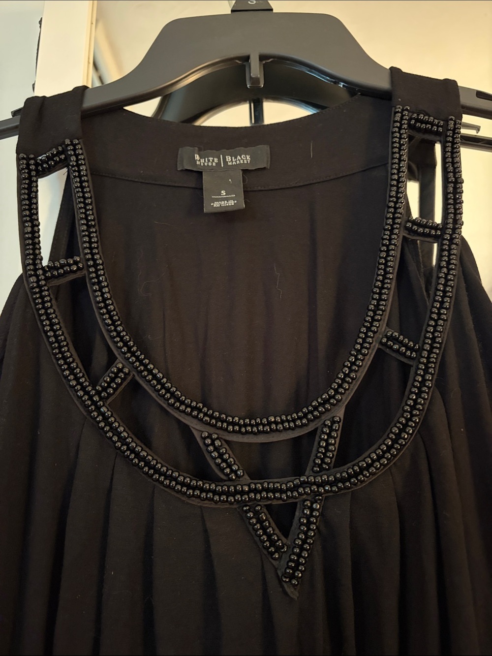 White House Black Market Black Mini Dress with Decorative beaded Neckline